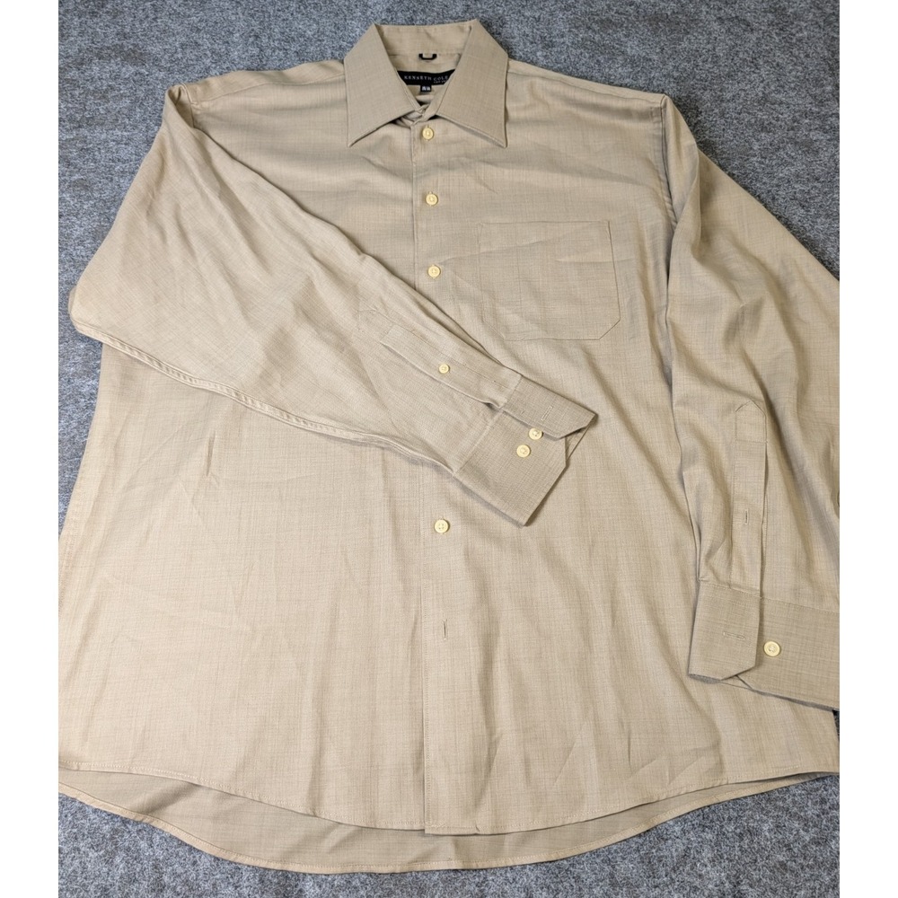 Kenneth Cole New York Men's Tan Dress‎ Shirt 16.5 34/35 Non-Iron Silky Feeling